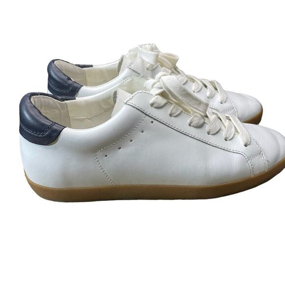 Banana Republic White Leather Sneaker Lace Up Tan Bottom Black Ankle Pull - Picture 4 of 6